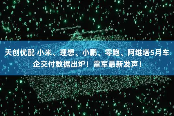 天创优配 小米、理想、小鹏、零跑、阿维塔5月车企交付数据出炉！雷军最新发声！