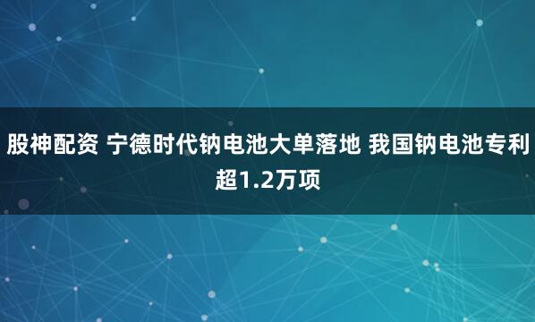 股神配资 宁德时代钠电池大单落地 我国钠电池专利超1.2万项